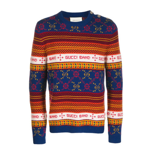 GUCCI/古馳  男士 彩色 時尚休閑 提花長袖 針織衫羊毛毛衣 577404 XKAU8 4915