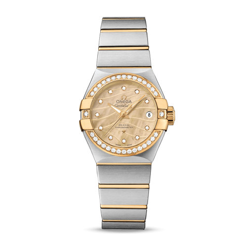 OMEGA/歐米茄 星座系列 精鋼 18K金 表圈鑲鉆 鉆石刻度 自動(dòng)機(jī)械 女士腕表 123.25.27.20.57.002