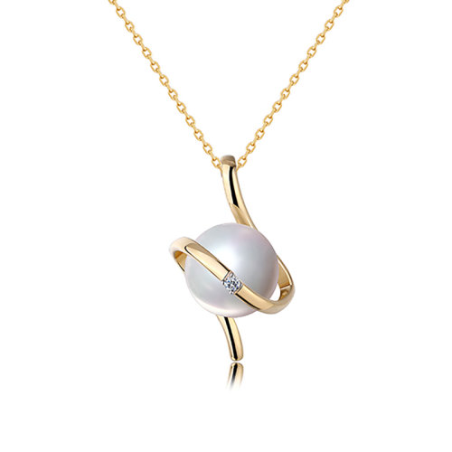 zhuella/珠艾樂 星軌系列 日本海水珠18k金鉆石星軌環(huán)繞造型項(xiàng)鏈吊墜