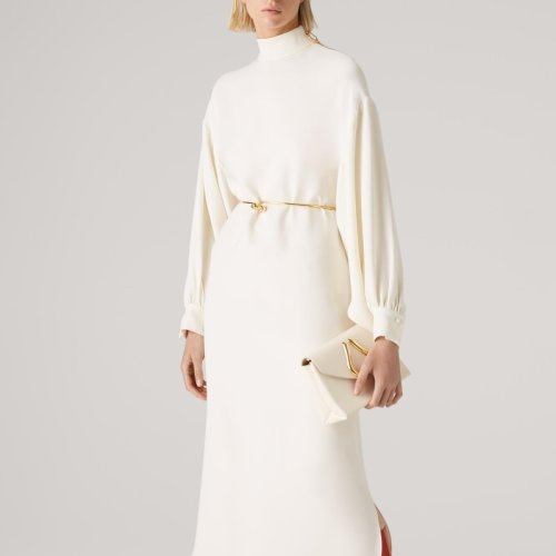 St.John/盛薔金屬環(huán)拉鏈裝飾長袖女士連衣裙K111WA1