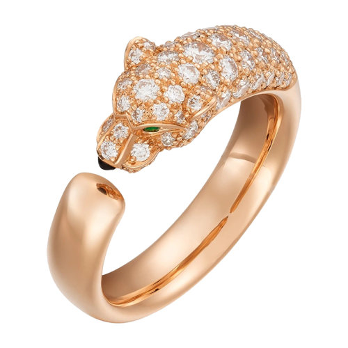 CARTIER/卡地亞 PANTHèREDE系列 玫瑰金瑪瑙鑲嵌祖母綠和鉆石豹子指環(huán)N4765700