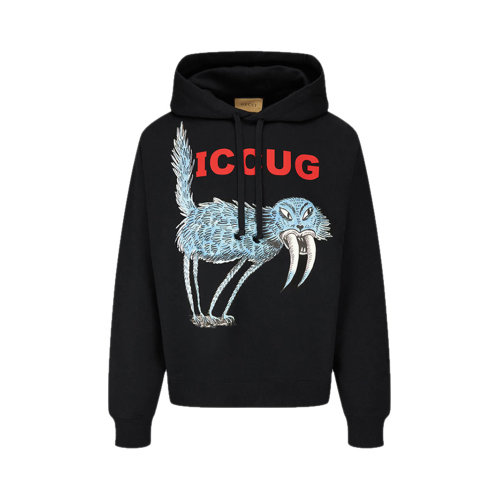 GUCCI/古馳 男士黑色棉質(zhì)印花長袖衛(wèi)衣連帽衫 646953-XJDJN-1082