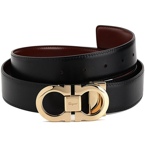 Salvatore Ferragamo/菲拉格慕 男士黑棕色牛皮腰帶 679535 0644558