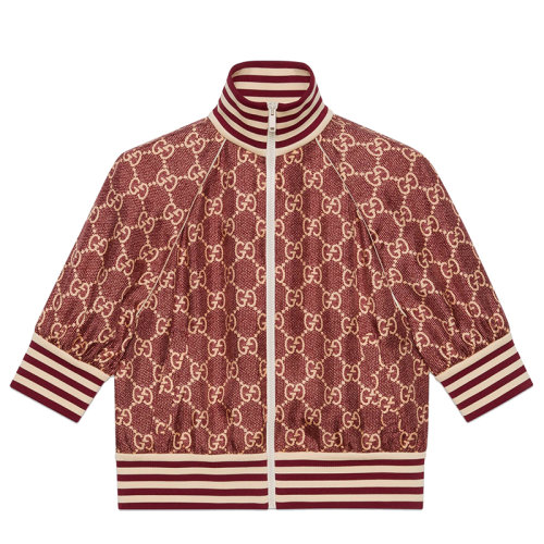 GUCCI/古馳女士粉色/米色GG Supreme印花真絲夾克644588XJCL55281