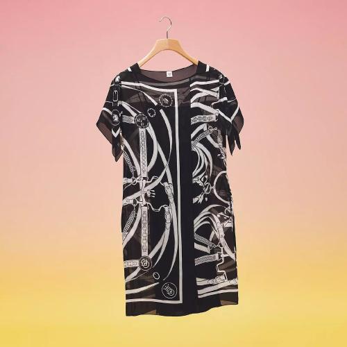  HERMES愛馬仕 22年秋冬 女士 連衣裙 Robe Inspiration Tunique imprime ??Promenade du Mat