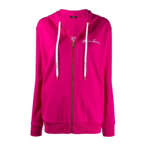 VERSACE/范思哲 女士粉色棉質(zhì)經(jīng)典字母徽標(biāo)印花裝飾拉鏈開合長袖上衣外套夾克 A87511-A231242-A2065