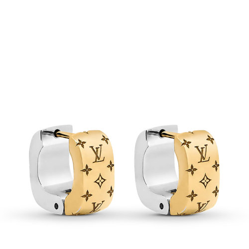 Louis Vuitton/路易威登 22春夏新款NANOGRAM系列 金色/銀色雙色金屬鏤刻老花圖案耳環(huán)M00397
