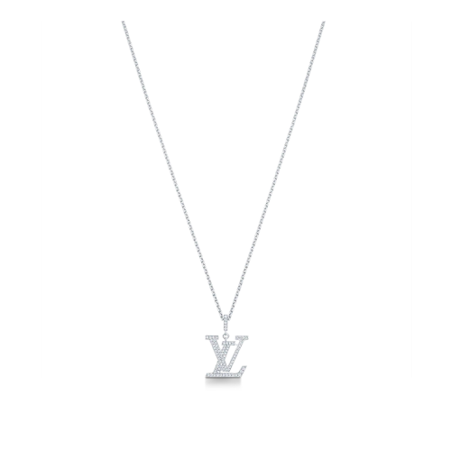 Louis Vuitton/路易威登 BLOSSOM系列 經(jīng)典款18k金白金鉆石LV標(biāo)志形狀吊墜項(xiàng)鏈Q(jìng)93670