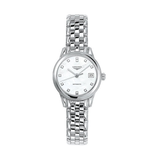 LONGINES/浪琴  軍旗系列白色珍珠母貝自動(dòng)機(jī)械女士腕表26毫米 L4.274.4.87.6
