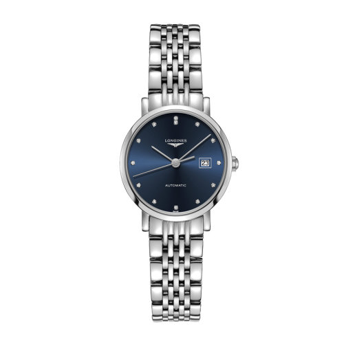 LONGINES/浪琴 博雅系列 自動(dòng)機(jī)械鑲鉆藍(lán)色表盤鋼鏈女表29毫米L4.310.4.97.6