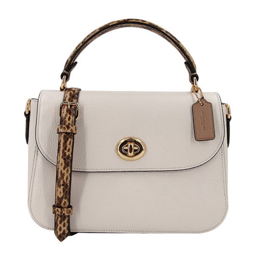 COACH/蔻馳 女士白色皮質(zhì)旋扣翻蓋開合單肩包斜挎包手提包女包 C1560IMCAH