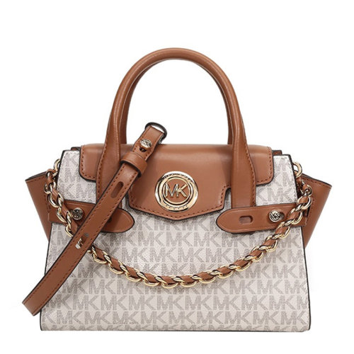 Michael Kors/邁克·科爾斯 CARMEN系列 女士白色PVC/配皮老花圖案手提包單肩包挎包