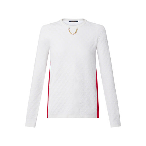 Louis Vuitton/路易威登 22年春夏新款 MONOGRAM系列 女士白色真絲混紡老花壓花長袖針織衫毛衣1A9Z36