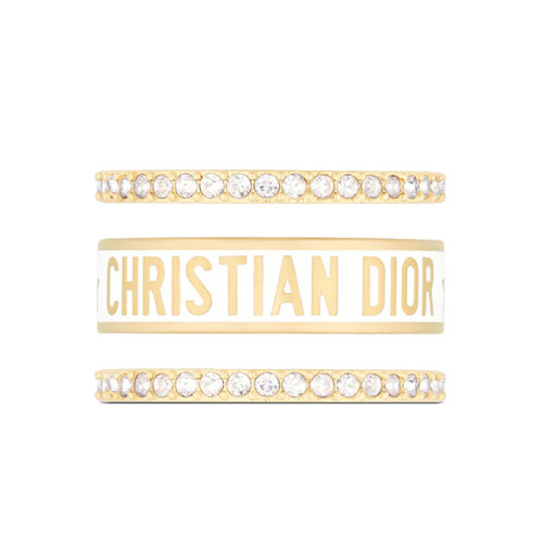 DIOR/迪奧 22新款 DIOR CODE系列 女士金色飾面金屬銀色調(diào)仿水晶白色涂漆裝飾“CD”標(biāo)志戒指套裝R1256ODELQ_D03S