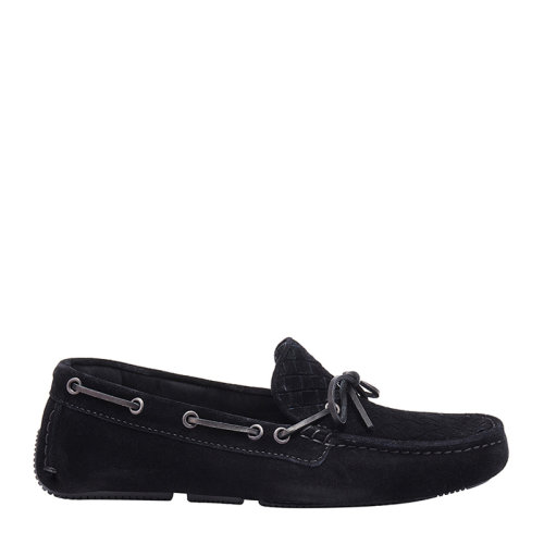 Bottega Veneta/葆蝶家 BV  男士黑色絨面皮質(zhì)豆豆鞋一腳蹬懶人鞋駕車鞋平底鞋休閑鞋男鞋 308160-VFCA1-1000
