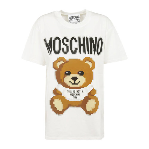 MOSCHINO/莫斯奇諾 女裝 像素小熊圖案  女士白色棉質(zhì)圓領(lǐng)時尚休閑春夏短袖T恤   3XA077691401002