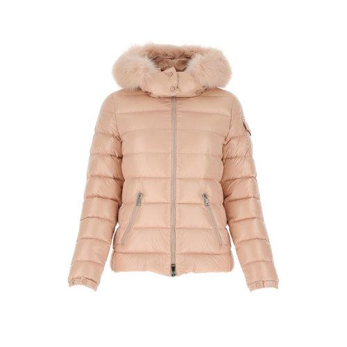 Moncler/蒙克萊 蒙口女裝 女士品牌徽標(biāo)粉色尼龍時尚百搭秋冬拉鏈連帽羽絨服 1A54002C0064512