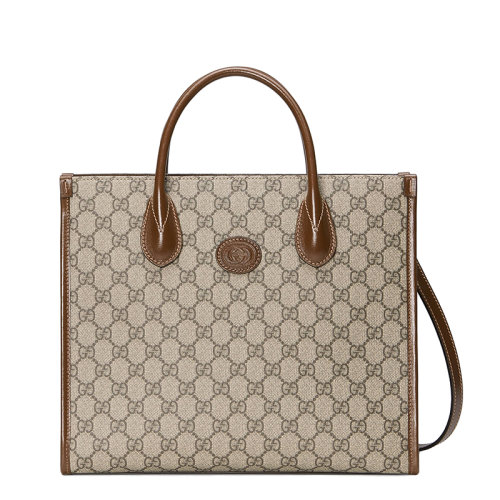 GUCCI/古馳 經(jīng)典款 男女同款GG Supreme帆布棕色皮革飾邊小號(hào)單肩手提包?65998392TCG8563