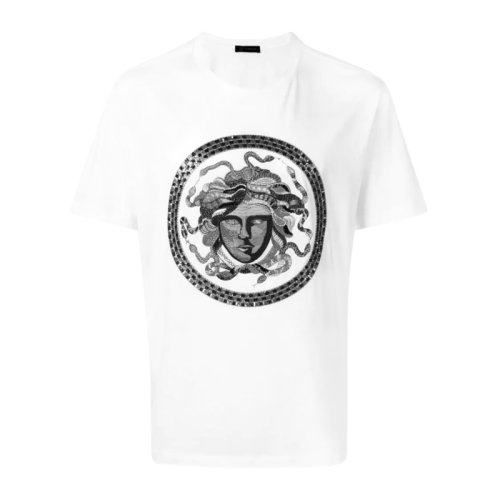 VERSACE/范思哲 男士白色棉質(zhì)經(jīng)典美杜莎頭像裝飾圓領(lǐng)短袖上衣T恤 A80444-A224589-A001