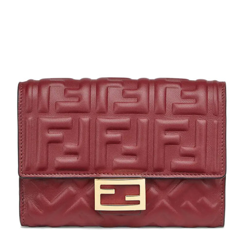 FENDI/芬迪 女士紅色羊皮雙F浮雕印花對折短款錢夾錢包女包 8M0419-AAJD-F14MK