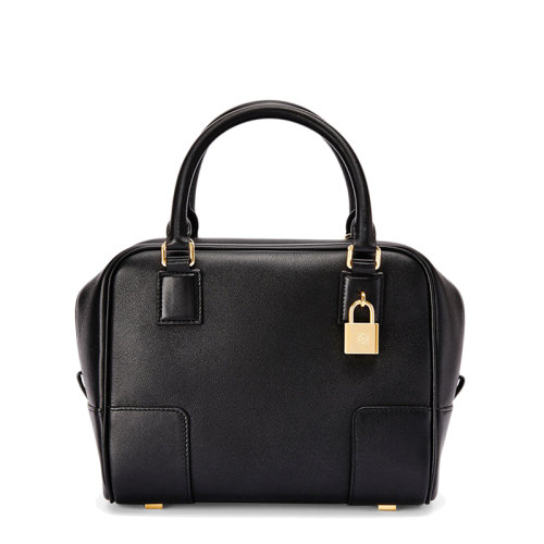 LOEWE/羅意威  Amazona 19系列 女士黑色小牛皮方形金屬掛鎖手提單肩包0010623684