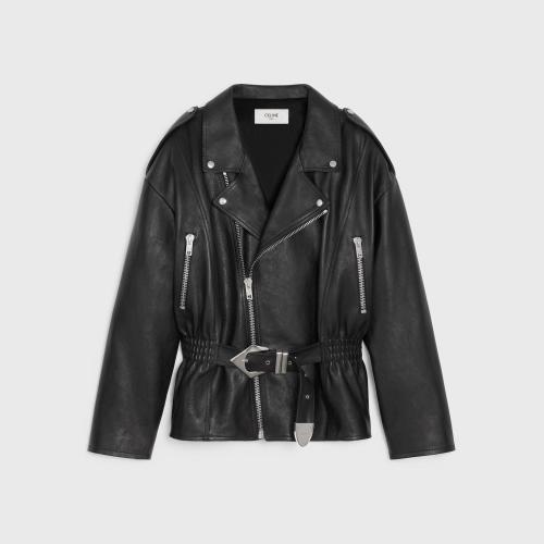  CELINE賽琳思琳 22年秋冬 男士 夾克 HORSE水牛皮革配腰帶機(jī)車夾克 2ED07055O.38NO