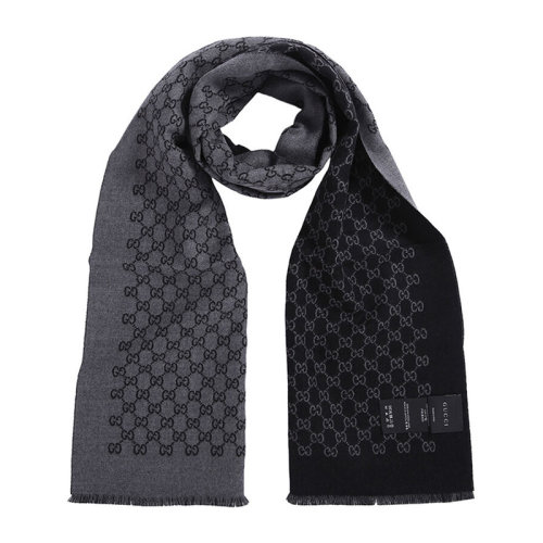 GUCCI/古馳 男士黑灰色logo裝飾羊毛梭織圍巾圍脖 391246-4G200-1160