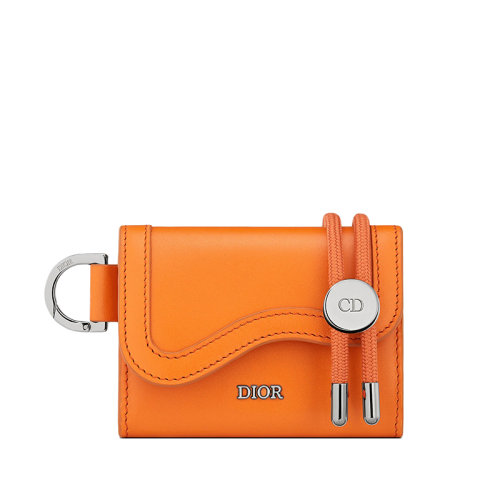 DIOR/迪奧 22春夏新款SADDLE系列 男士橙色光滑牛皮革翻蓋搭配肩帶馬鞍卡夾卡包2ADBC295CNC_H125