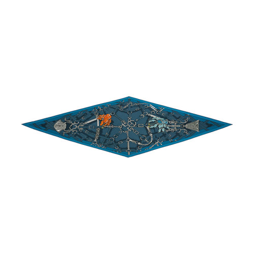 HERMES/愛馬仕 22年早春新款 Losange系列 男士藍(lán)色拼色羊絨真絲混紡圍巾H433159T02