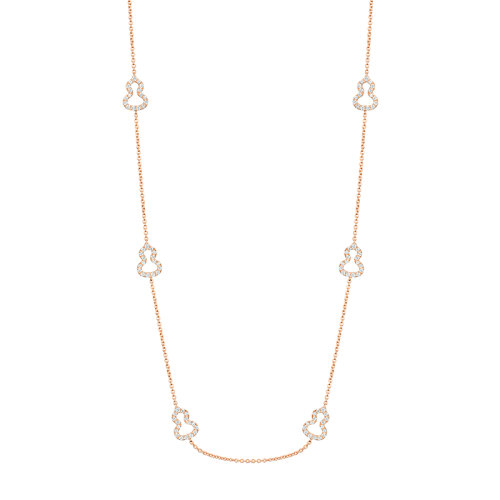 QEELIN/麒麟珠寶 WULU系列 18K金玫瑰金鑲嵌鉆石鏤空葫蘆裝飾長項鏈WU-022-FPONL8-RGD