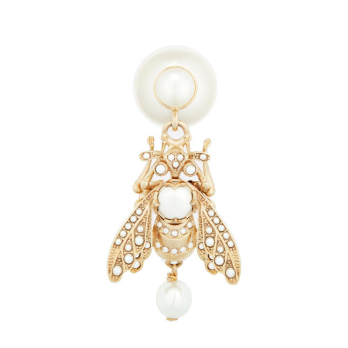 DIOR/迪奧 22新款DIOR TRIBALES系列 女士白色樹(shù)脂珍珠飾金色鑲嵌珠飾小蜜蜂吊飾耳釘耳環(huán)E2029WOMRS_D301