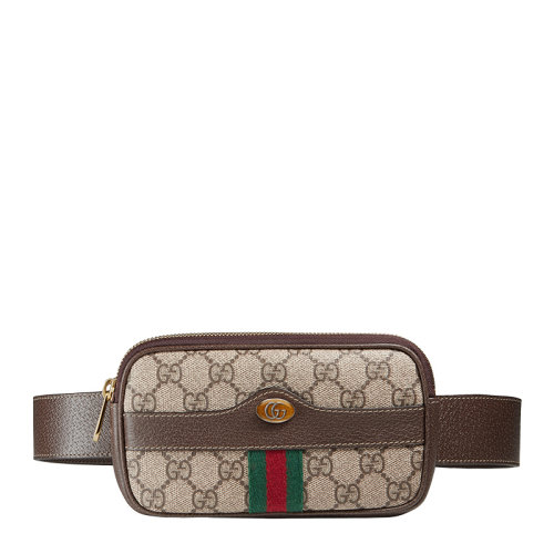 GUCCI 古馳  Ophidia系列 女士棕色皮革帆布雙G腰挎式胸包腰包