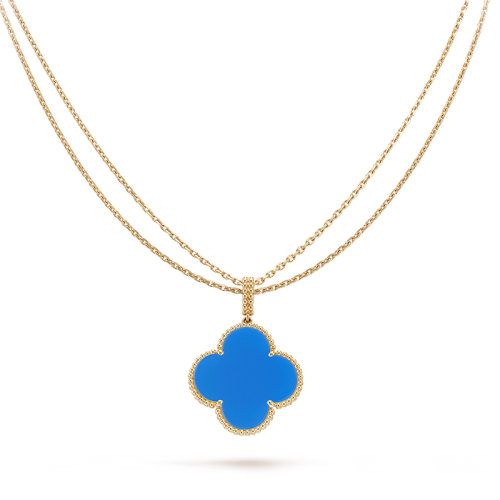Van Cleef & Arpels/梵克雅寶 經(jīng)典款MagicAlhambra系列 18K金黃金鑲嵌藍色瑪瑙大花大號長款四葉草項鏈