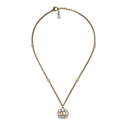 GUCCI/古馳  金屬鍍金 雙G水晶項(xiàng)鏈645675J1D508062