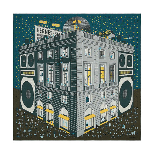 HERMES/愛(ài)馬仕 22年早春新款 Carré H 100 Faubourg Party系列 男士拼色羊絨真絲混紡圍巾H103808T04