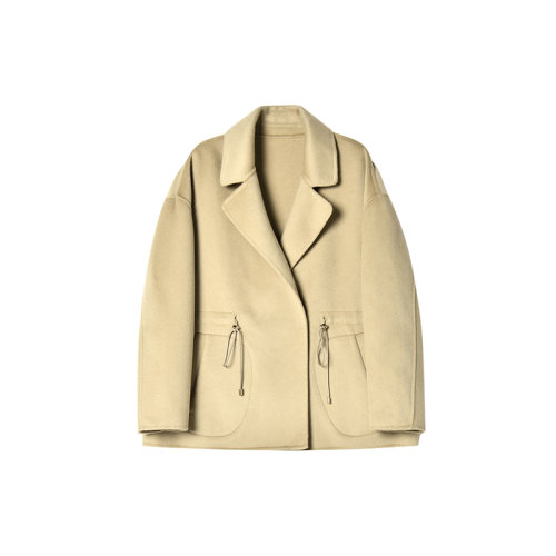 GeleiStory/GeleiStory 歐美時尚羊毛短外套女2022年冬季新款氣質(zhì)翻領(lǐng)系帶抽繩收腰毛呢外套女士大衣