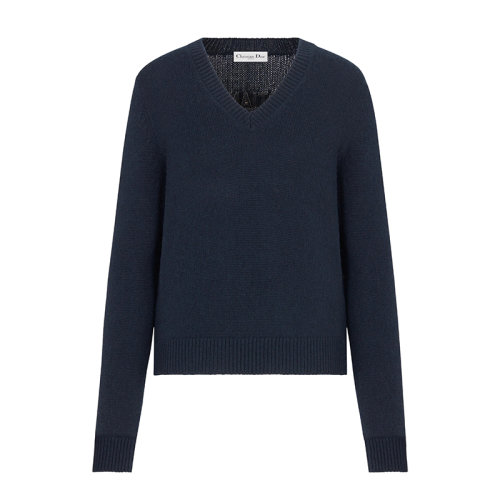 DIOR/迪奧 22年春夏新款 女士藍(lán)色純羊絨Logo刺繡長(zhǎng)袖針織衫毛衣144S47AM002_X5620