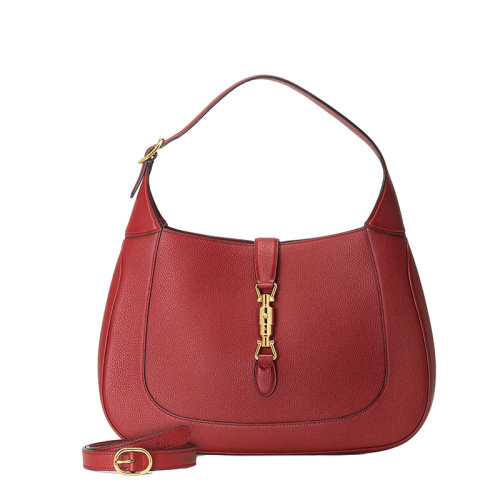 GUCCI/古馳 22春夏新款Jackie 1961系列 女士中號紅色皮革金扣單肩斜挎腋下包手提包?636712AZB0G6420