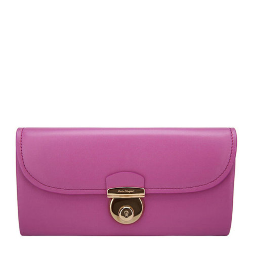 Salvatore Ferragamo/菲拉格慕 女士玫紅色牛皮長款錢夾錢包