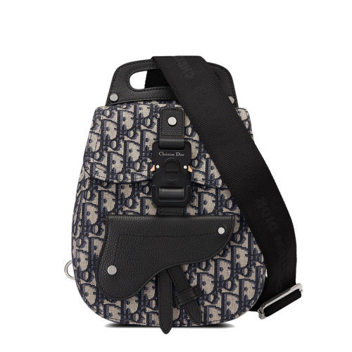 DIOR/迪奧 22新款GALLOP系列 男士米色黑色老花提花面料配粒面牛皮革翻蓋開合單肩斜挎手提包1ADBO022YKY_H27E