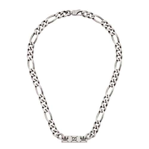 GUCCI/古馳 22新款阿迪達(dá)斯聯(lián)名款 男女同款925純銀三葉草徽標(biāo)刻花馬銜索鏈項(xiàng)鏈710077J84000728