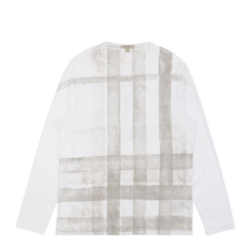 BURBERRY 博柏利 巴寶莉 男士 服裝  白色圓領(lǐng)格子棉質(zhì)長袖T恤 男士長袖T恤
