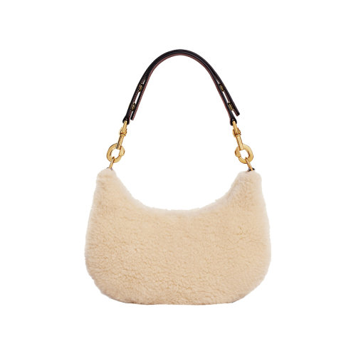 Celine/賽琳 22新款 女士中號(hào)自然色/棕色剪羊毛配小牛皮手提單肩包196923EKY.02NT