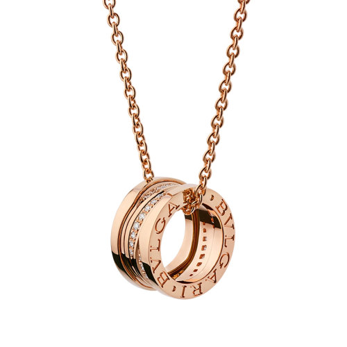 BVLGARI/寶格麗 B.ZERO1系列Design Legend 18K金玫瑰金螺旋形鋪有鉆石的項鏈 355060
