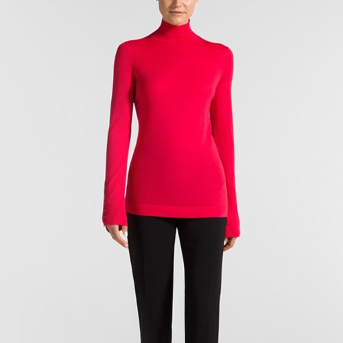 St.John/盛薔女士 秋冬女士紅色綿羊毛修身高領打底女士針織衫/毛衣K51X011