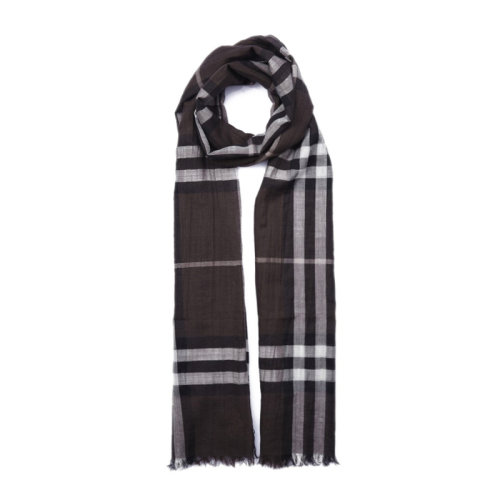BURBERRY/博柏利 中性款褐灰色經(jīng)典格紋羊毛圍巾圍脖 3902535
