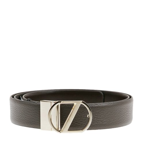 Z ZEGNA/杰尼亞 男士深棕色粒面小牛皮淺金色Z字徽標板扣雙面商務休閑腰帶皮帶 BCRGM5-9348-FDT