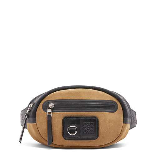 LOEWE/羅意威 20  男士黑色/深金色再生帆布和絨面革拉鏈開合圓形腰包0010594794