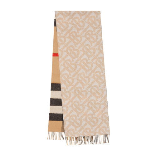 BURBERRY/博柏利 雙面兩用格紋拼專屬標(biāo)識羊絨圍巾 80437311