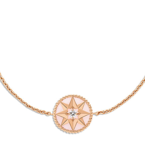 DIOR/迪奧  明星同款ROSE DES VENTS 八芒星鑲嵌鉆石和粉紅色蛋白石色釉漆黃金手鏈 JRDV95003_0000